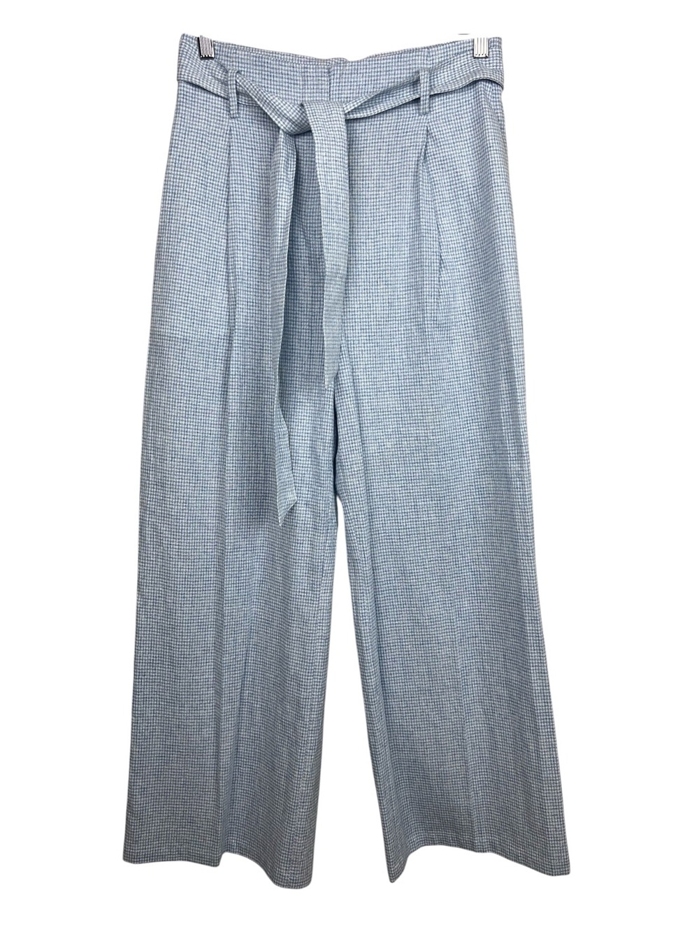 FRNCH Paris Blue Wide Leg Pants Trousers High Waist Tie Belt Women’s Medium